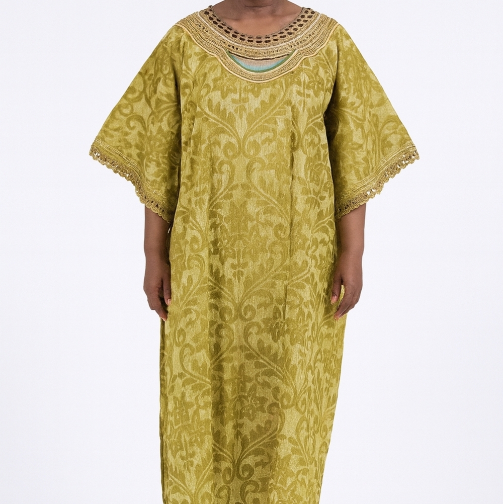 NWOT Handmade Nigerian/African Olive Gold  Traditional Mumu Maxi Dress